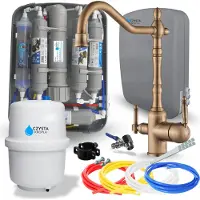 ARI Wasserfilter Set RO7 Slim mit 3-Wege Küchenarmatur Retro Antik Messing, 7-stufige Umkehrosmose, Mineralisierung