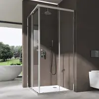 Doporro 70x80cm Eckeinstieg Duschkabine Schiebetür Duschabtrennung Klarglas Eckdusche 6mm ESG Glas Höhe 190cm Links/Rechts montierbar Rav16K