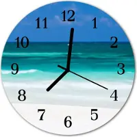 Tulup Glasuhr Wanduhr Küchenuhr Echt-Glas 30fi cm Strand Meer blau