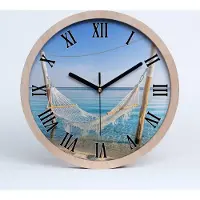 Tulup Holzuhr 25fi cm wanduhr - schwarze Spitzen - Hängematte am Meer