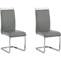 Beliani Freischwinger Stuhl 2er Set Grau Kunstleder mit Lehne Griff Metallgestell Modernes Design Wohnküche Arbeits-, Ess- und Wohnzimmer