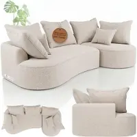 Juskys Sofa Tirano - modernes Bouclé Ecksofa, Creme Couch mit Ottomane rechts