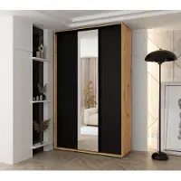 MINIO go for it , Kleiderschrank VADO, 150x235,2x45 cm, 3 Schiebetüren (1 Spiegel), 6 Einlegeböden, 2 ausziehbare Metallstangen, Artisan Eiche/Schwarz