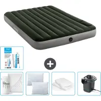 OEM Luftbett 2er - 152 x 203 x 25 cm - Grün - Baumwoll - Kissen - Pumpe - Reparaturset und Kissenbeschützer