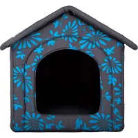 HOBBYDOG Hundekissen Hundehütte Hundebett Tierbett Katzenbett - Standard - 38 x 38 x 32 cm [Größe: R1] - Blau mit Pflanzen
