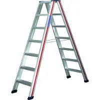 Hymer Stufenstehleiter, beidseitig begehbar, 2x4 Stufen, senkr. Höhe 0,90 m, Reichhöhe 2,44 m, Gewicht 5,7 kg