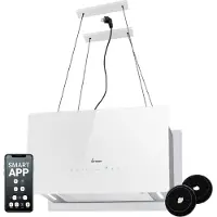KKT Kolbe Dunstabzugshaube 60 cm 764 cbm/h Umluft | Smart WLAN WiFi App | Inselhaube freihängend | Deckenmontage | Edelstahl | Weißes Glas | LED-Beleuchtung | Nachlaufautomatik | CUBE60W