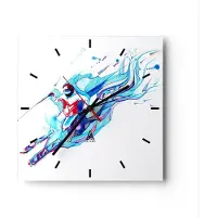 ARTTOR Wanduhr - Quadrat - Glasuhr - Action Sport Aktivität - 40x40cm - Schleichendes Uhrwerk - Lautlos - zum Aufhängen bereit - Dekoration Modern - Wanddekoration aus Glas - C3AC40x40-3058