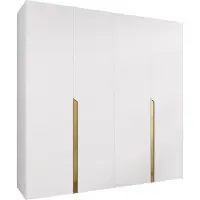 Mirjan 24 Kleiderschrank Mila 1 200, Schlafzimmer, Kleiderschrank, mit vier Drehturen und mit zwei Kleiderstange, Modern, Garderobenschrank (Farbe: Weiß + Gold)