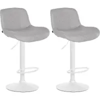 CLP 2er Set Barhocker Solon Weiß höhenverstellbar und drehbar mit Rückenlehne hellgrau Material Stoff