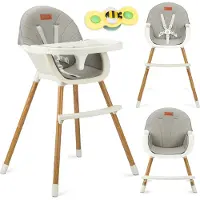 Momi REKI – Evolutiver Baby Hochstuhl mit 2 Sitzpositionen & spülmaschinenfester Tablett, 6–36 Monate, bis 20 kg – Grau