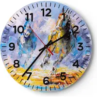 ARTTOR Wanduhr - Rund - Glasuhr - Pferd Natur Tier - 40x40cm - Schleichendes Uhrwerk - Lautlos - zum Aufhängen bereit - Dekoration Modern - Wanddekoration aus Glas - C4AR40x40-3434