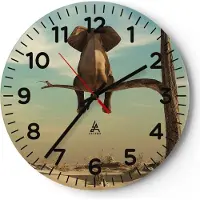 ARTTOR Wanduhr - Rund - Glasuhr - Elefant sitzend Ast - 40x40cm - Schleichendes Uhrwerk - Lautlos - zum Aufhängen bereit - Dekoration Modern - Wanddekoration aus Glas - C4AR40x40-4557