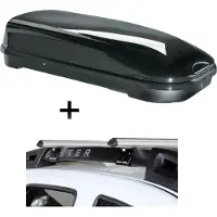 VDP Dachbox VDPMAA580 580Ltr abschließbar schwarz + Alu Relingträger Aurilis kompatibel mit Dacia Duster mit Reling 5 Türer 2014-2017