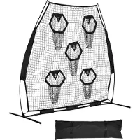 SucceBuy Fußballtrainer Wurfnetz Übungsnetz (2265 x 1060 x 2100 mm) mit 5 Zieltaschen, tragbarer Tasche und Gurten, Trainingshilfe für präzise Würfe und Pässe, Schwarz