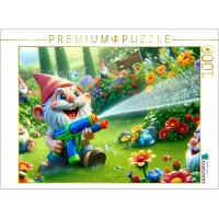 CALVENDO Puzzle Sommerfreuden: Gartenzwerge und das spritzige Wasserspiel | 1000 Teile Lege-Größe 64x48cm Foto-Puzzle für glückliche Stunden
