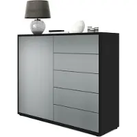 Vladon Sideboard Ben V2, Germany, Kommode mit 1 Tür und 5 Schubladen, Schwarz matt/Graphit Seidenmatt (79 x 74 x 36 cm)