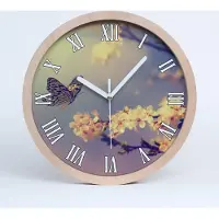Tulup Holzuhr 30fi cm wanduhr - weiße Spitzen - Kirschblüte und Schmetterling