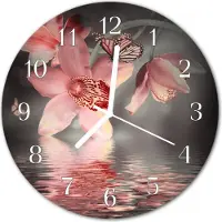 Tulup Glasuhr Wanduhr Küchenuhr Echt-Glas 30fi cm Orchidee rosa