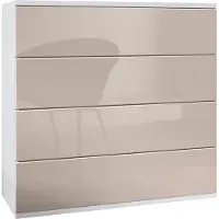 Vladon Kommode hängend Pavos V3, Sideboard mit 4 Schubladen Weiß matt/Sandgrau Hochglanz (76 x 94 x 35 cm)