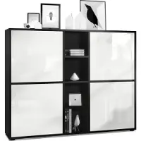 Vladon Highboard Cuba V3, Germany, Schwarz matt/Weiß Hochglanz - Moderne Anrichte mit 12 Fächern (130,5 x 105,5 x 35,5 cm)