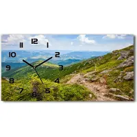 Tulup Wanduhr aus Glas – 60x30 cm - Glasbild - Glasuhr - Gehärtetes Glas - schwarze-zeiger - Grüne Hügel
