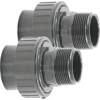 Haf 2x PVC Fittings Verschraubung mit 50mm x 1 1/2" | Klebemuffe x Außengewinde | Adapter aus grauem PVC | PN16 für PVC Rohr, Poolverrohrung & Teich