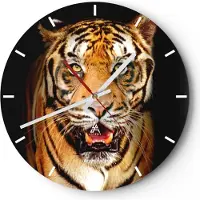 ARTTOR Wanduhr - Rund - Glasuhr - tiger tier - 30x30cm - Schleichendes Uhrwerk - Lautlos - zum Aufhängen bereit - Dekoration Modern - Wanddekoration aus Glas - C3AR30x30-4103