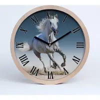 Tulup Holzuhr 25fi cm wanduhr - schwarze Spitzen - weißes Pferd in Galopp