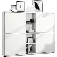 Vladon Highboard Cuba V3, Germany, Weiß matt/Weiß matt - Moderne Anrichte mit 12 Fächern (130,5 x 105,5 x 35,5 cm)