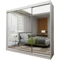 Masseno Schiebetürenschrank BELLINA 240/216/61cm 3-türig mit Spiegel Weiß