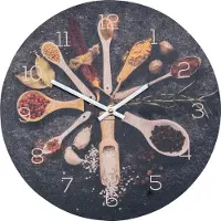 Levandeo Wanduhr Holz 30x30cm Rund Uhr Holzbild Gewürze Küche Kräuter Wanddeko Holzuhr