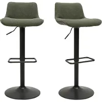 Miliboo - Verstellbare 360° drehbare Barhocker aus khakifarbenem Stoff und schwarzem Metall (2er-Set) BOOST
