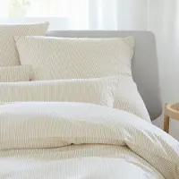Elegante Mako-Satin Bettwäsche Hamburger Streifen 155x220 cm + 40x80 cm natur