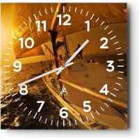 ARTTOR Wanduhr - Quadrat - Glasuhr - Ozean Segelboot Yacht - 30x30cm - Schleichendes Uhrwerk - Lautlos - zum Aufhängen bereit - Dekoration Modern - Wanddekoration aus Glas - C4AC30x30-0322