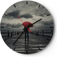 ARTTOR Wanduhr - Rund - Glasuhr - Meer Brücke Sturm - 40x40cm - Schleichendes Uhrwerk - Lautlos - zum Aufhängen bereit - Dekoration Modern - Wanddekoration aus Glas - C3AR40x40-3684