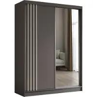 Masseno Schiebetürenschrank NELVIA 160 cm Kleiderschrank Schlafzimmer Schrank 2-türig mit Spiegel und Lamellen Grau