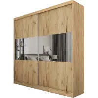 Masseno Schiebetürenschrank ROSALIA 200 cm Kleiderschrank Schlafzimmer Schrank 2-türig mit Spiegel Eiche Artisan