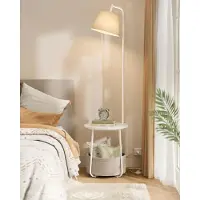 Vasagle Beistelltisch mit Lampe, 3-in-1, Stehlampe mit Tisch und Korb aus Stoff, LED-Glühbirne, Licht und Lampenschirm einstellbar