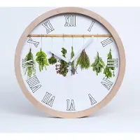 Tulup Holzuhr 20fi cm wanduhr - weiße Spitzen - Kräuter auf einer Schnur