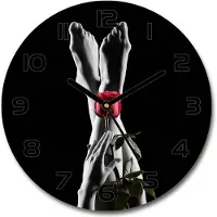 Tulup Wanduhr aus Glas 30fi Glasbild Glasuhr Gehärtetes Glas - schwarze-zeiger - Rose and feet