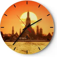ARTTOR Wanduhr - Rund - Glasuhr - Tempel Asien - 40x40cm - Schleichendes Uhrwerk - Lautlos - zum Aufhängen bereit - Dekoration Modern - Wanddekoration aus Glas - C3AR40x40-3420