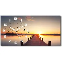 Tulup Wanduhr aus Glas – 60x30 cm - Glasbild - Glasuhr - Gehärtetes Glas - weisse-zeiger - Sonnenuntergang