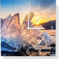 Wallario Design Wanduhr Eisformation im Abendlicht aus Echtglas, Größe 30 x 30 cm