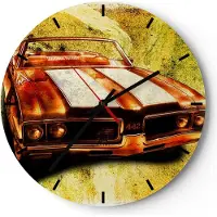 ARTTOR Wanduhr - Rund - Glasuhr - Auto Geschwindigkeit Cabriolet - 30x30cm - Schleichendes Uhrwerk - Lautlos - zum Aufhängen bereit - Dekoration Modern - Wanddekoration aus Glas - C3AR30x30-0531