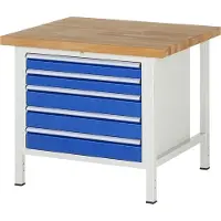 RAU Werkbank mit 5 XL Schubladen - Teilauszug - 90:2 / 120:3 - höhenverstellbar 840-1.040 mm - 1.000 x 900 mm (BxT) - Traglast 1.250 kg - Buche