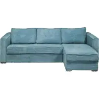 Vente-unique Eckschlafsofa mit Matratze - Ecke wechselbar - Cord - Türkisblau - Liegefläche 160 cm - Matratze 22 cm mit Memory Schaum - LORETO