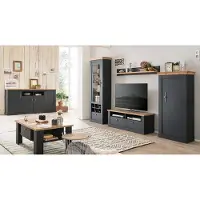 Lomadox Wohnzimmer Komplettset inkl. Beleuchtung in anthrazit mit Wotan Eiche Nb. CESENA-61