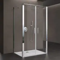 Doporro Duschkabine U-Form 80x90x80cm Duschabtrennung in chrom zwei Drehtüren ESG-Sicherheitsglas Klarglas mit Nano-Beschichtung Ravenna66UK