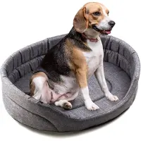 BOUTIQUEZOO BOUTIQUE ZOO Hundebett XS Hundesofa Hundekissen für kleine/mittlere/große Hunde, Farbe: Graun (Leinenimitat)